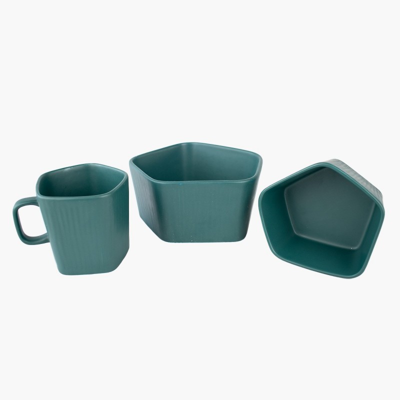 Set de platos geométricos con asa verde estilo nórdico
