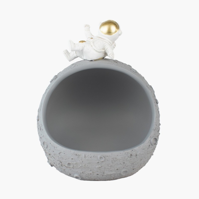 Estatua astronauta gris decorativa con forma de luna para guardar objetos y organizar espacios