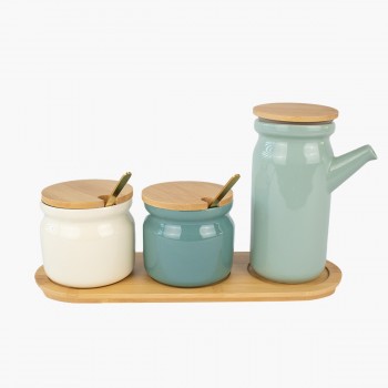 Set envases cocina azúcar sal y aceite multicolor diseño moderno minimalista tapas madera cucharas bambú menaje cocina hogar ...