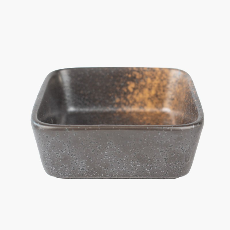Plato de picoteo negro y café diseño único para aperitivos y salsas estilo moderno y elegante