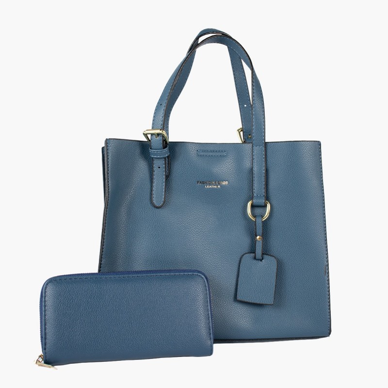 Cartera con billetera vintage azul, bolso elegante de mujer, accesorios de moda femenina.